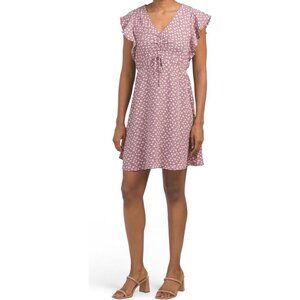 Monteau Los Angeles Womens Floral Cinched Front Sundress Sze M Mauve Floral Boho
